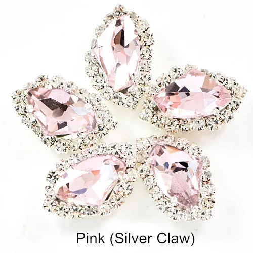 Pink Silver 20 штук с украшением в виде кристаллов в форме топора 9x14 мм пришить стразы с кружевом в виде лап Flatback Алмазный подшитые края камни для DIY Одежда Сумки B1181 - Цвет: Pink Silver