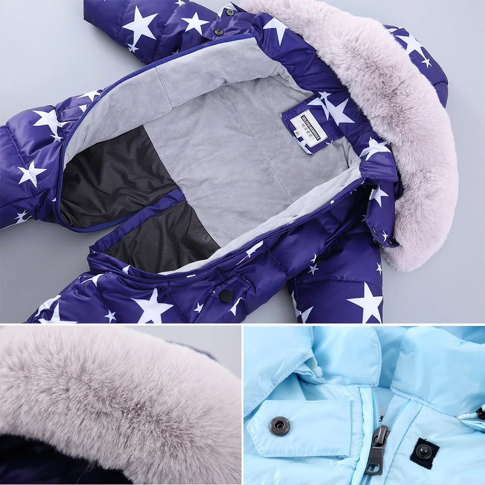 Children Winter Romper Baby Boys Jumpsuits Clothing Down Warm Jacket Girls Siamese Snowsuit -30 Degree 0-4 Years | Мать и ребенок