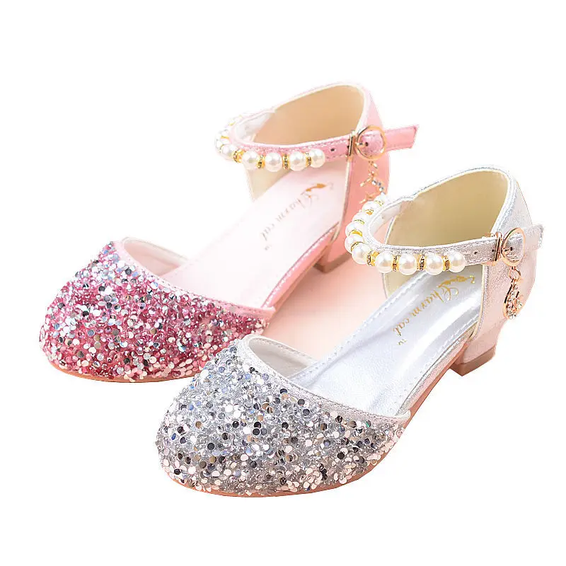 

Summer Girls Party Shoe Sequin Girls Princess Sandals Children Wedding Shoe Pearl Baby Dance Sandals Height Increasing kids Shoe