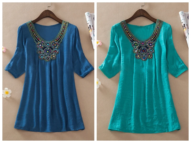 7 цветов модная Женская Длинная блузка с бисером большие размеры женская