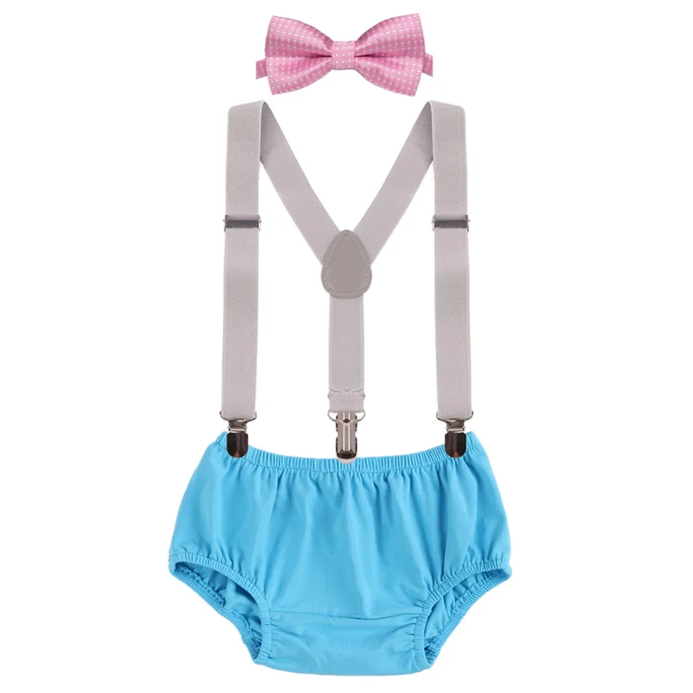 Cute Baby Boy Girl Clothes 3pcs Sets Diaper Cover Bottoms + Suspenders Bow tie Wedding Birthday Cake Smash Outfit | Детская одежда и