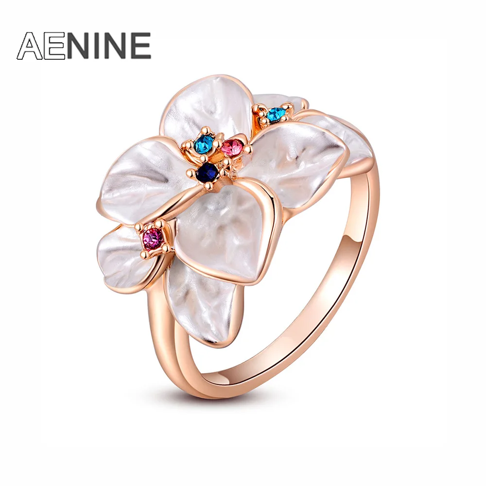 Женское кольцо с цветком AENINE модное разноцветное AAA стразами ювелирное изделие