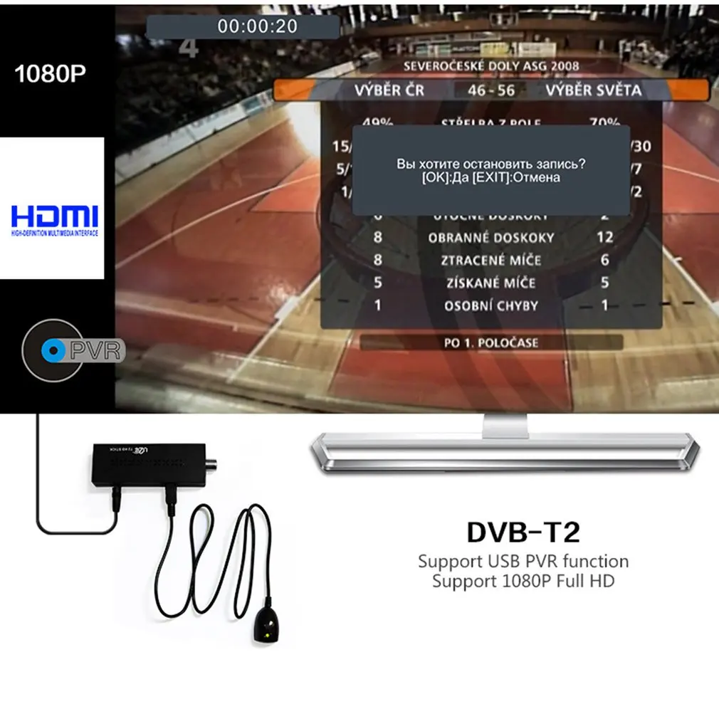 DVB T2 ресивер антенна 1080P Full HD DVB-T2-палка 1080P ТВ-палка пульт дистанционного управления MSTAR7T01 ТВ-ресивер телеприставка ТВ-приставка