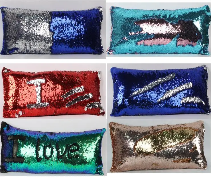 

New Creative Discolour two-tone Sequin Lumbar Waist Pillows Cushion Cover Hot beauty Sofa bed car room Dec luxury 30*60cm FG740