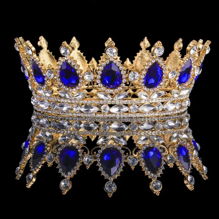 gold blue Барокко элегантный кристалл свадебная принцесса корона классический золотой королева диадемы для женщин свадебные украшения для волос аксессуары - Окраска металла: gold blue