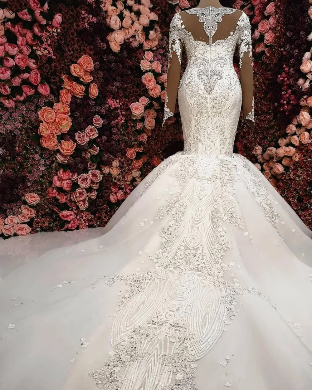 Роскошное платье-Русалка с длинным рукавом свадебные платья robe de mariee кружевное свадебное платье ручной работы с коротким Шлейфом Платье Невесты
