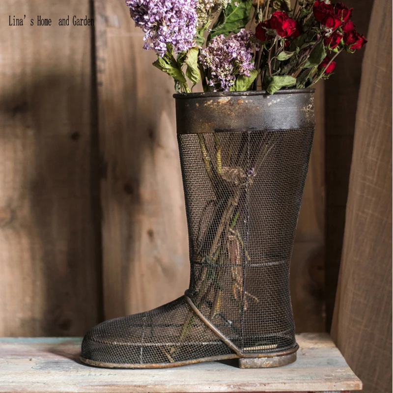 handcrafted antique retro metal decorative shoe planters,boots flower planter