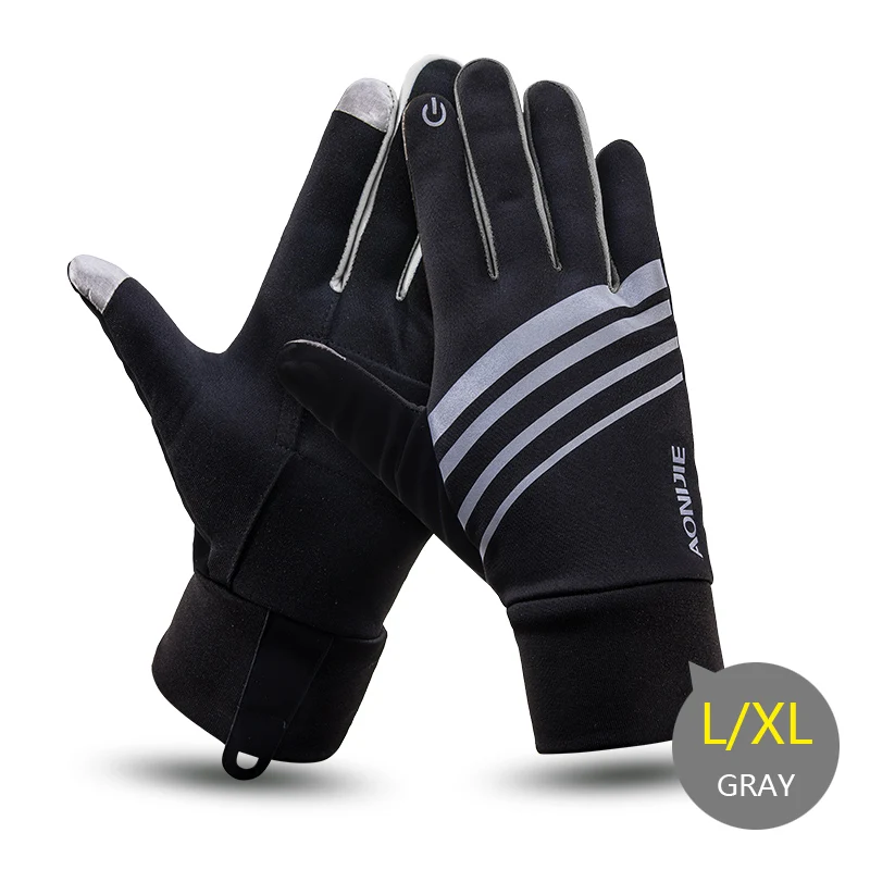 LXL Gray AONIJIE мужские и женские спортивные флисовые перчатки с сенсорным экраном Зимние перчатки для бега, велоспорта, пешего туризма ветрозащитные непромокаемые перчатки - Цвет: LXL Gray