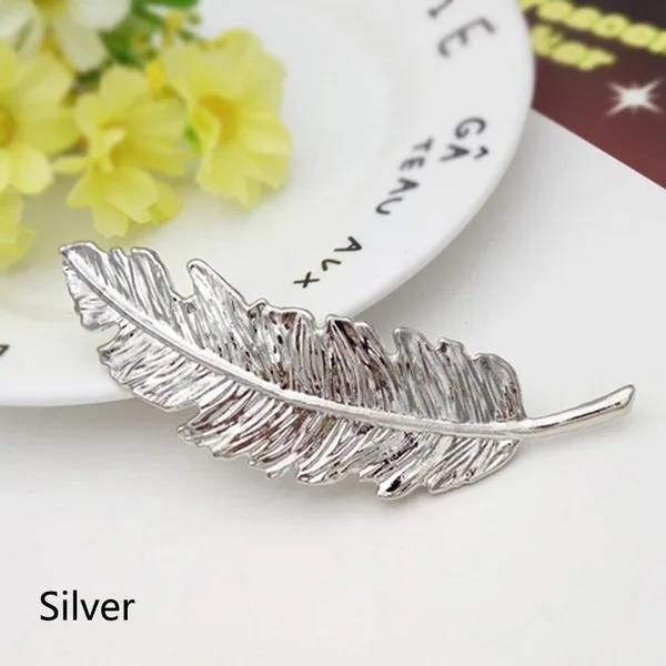 Silver 1 шт., 4 цвета, модная металлическая форма листа, заколки для волос, заколки с кристаллами и жемчугом, заколка для волос, заколка с перьями, для укладки волос - Цвет: Silver
