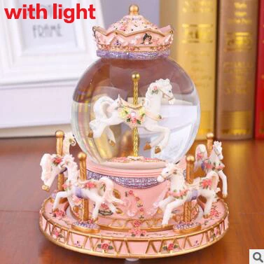 Pink with light Мигающий светодиодный светильник карусель из смолы музыкальная шкатулка в виде хрустального шара для детей, девочек, на День святого Валентина, подарок на день рождения, игрушка для свадьбы, домашнего декора, ремесла - Цвет: Pink with light