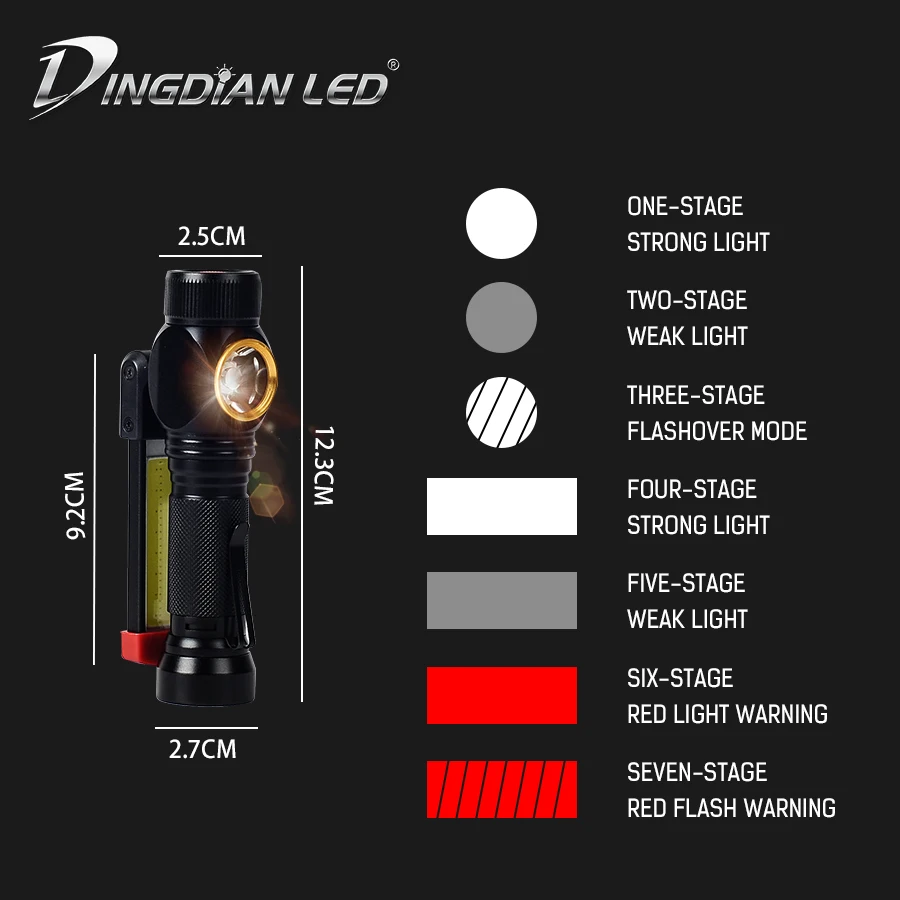 DINGDIAN светодиодный портативный фонарь CREE наружный фонарик белый + красный свет USB