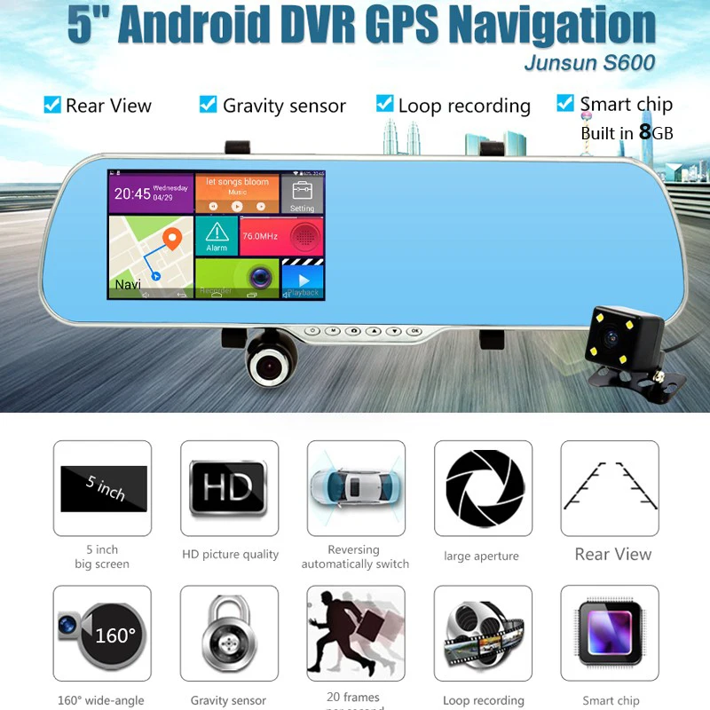зеркало заднего вида с видеорегистратором и камера 5&quot IPS Android навигатор