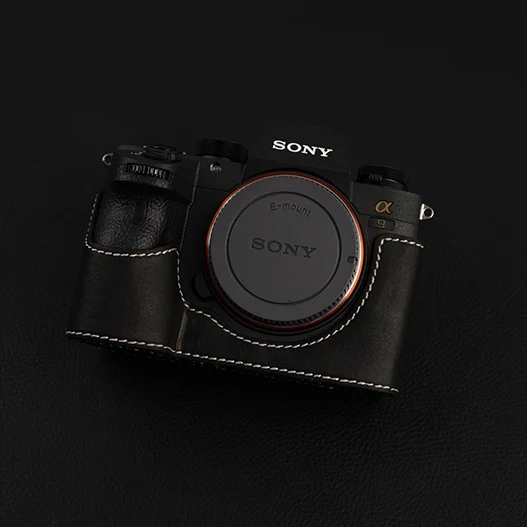 [VR] чехол для камеры из натуральной кожи для sony A9 A7 III A7R-M3 A7 Mark III ручной работы - Цвет: Black (White line)