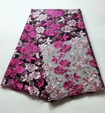 Fuchsia Африканский кружевной Цветочный узор 120 см ширина ткань для невесты продается 5 ярдов - Цвет: Fuchsia