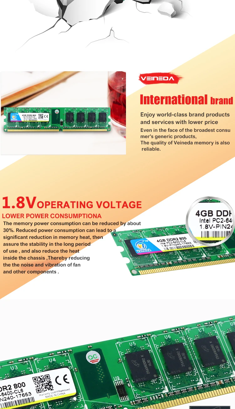 Оперативная память VEINEDA ddr2 4 ГБ 800 pc2-6400, совместимая с ddr2 4 Гб 667 PC5300 для Intel AMD Mobo