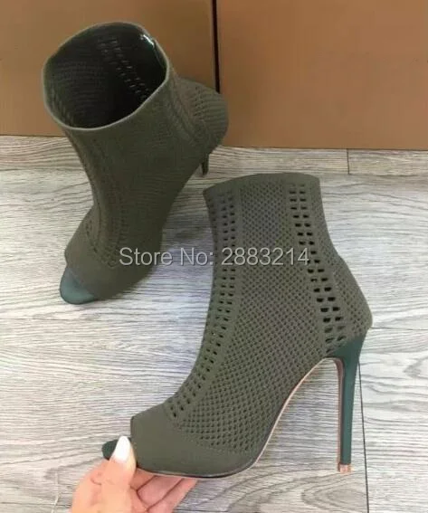 Новинка 2017 года пикантные вязаные туфли на высоком каблуке с открытым носком