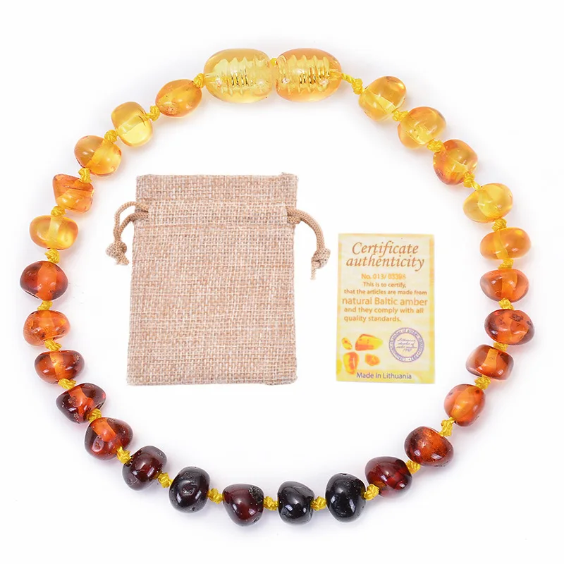 1 Natural Amber Teething Bracelets Anklets Teether Handmade Original Jewelry Baltic Amber Beads for Baby Shower Gift Wholesale - Цвет: 1