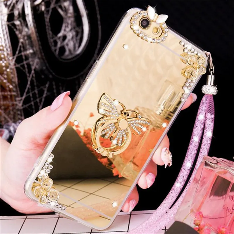 Для samsung A5 A7 2017 A6 плюс A8 2018 Кристалл Rhinestone Камень Зеркало задняя крышка мягкий