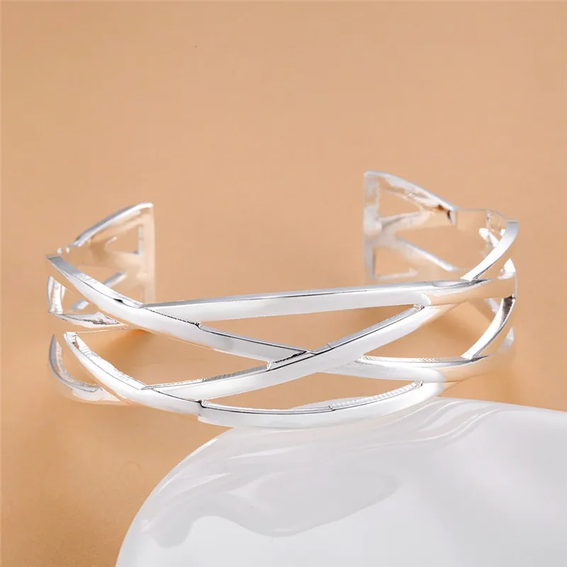 

Pure Silver 925 Bangle Bracelets for Women Adjustable Wrist Cuff Bangles Wristband Pulseira Femme Wedding Bridal Jewelry Bijoux