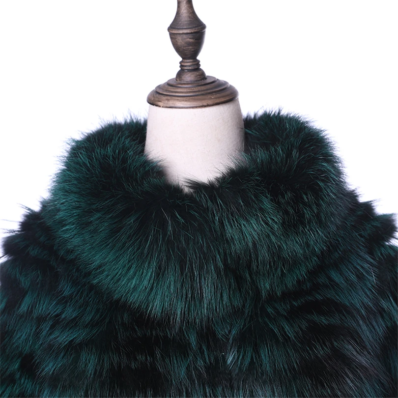 Женское пальто из натурального Меха чернобурки зимнее теплое в зеленую полоску с