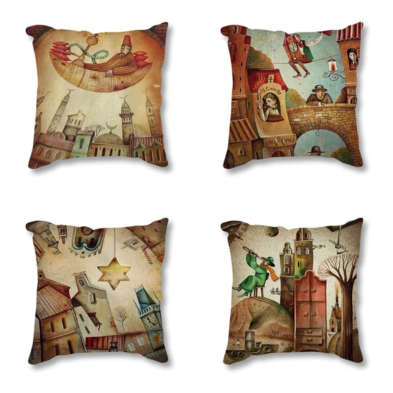 Сказочный декоративный Чехол на подушку для дивана в стиле ретро с изображением