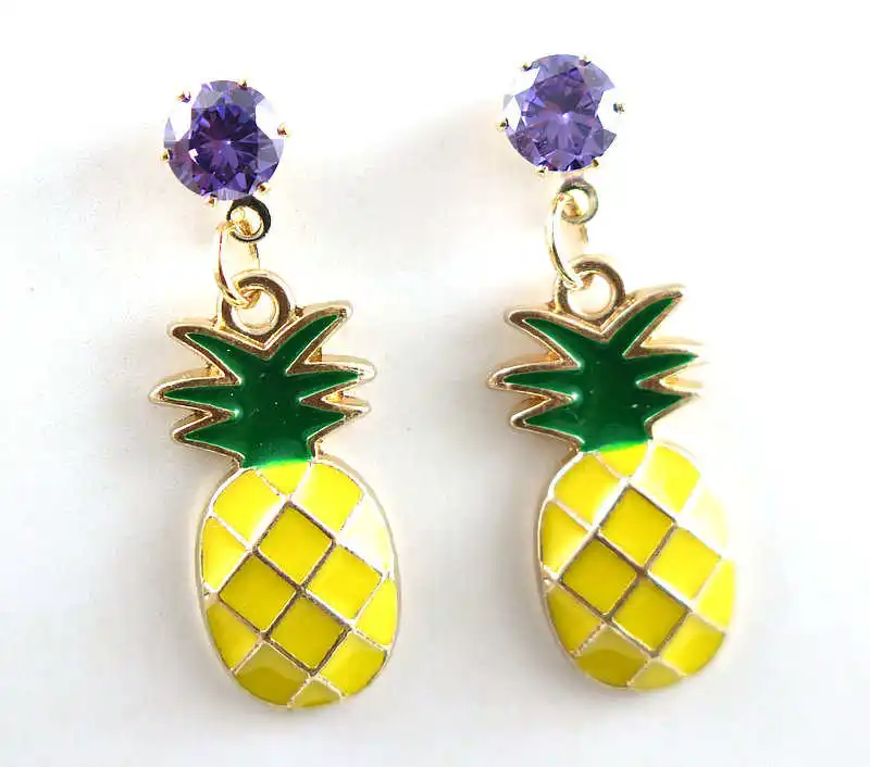 Серьги подвески TianBo с ананасом фруктами и фианитами|earrings for|dropping earrings for womenearrings