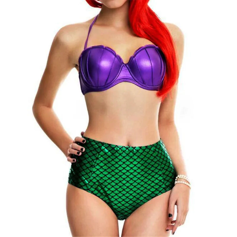

Fish Scale Padded High Waist Bikini Set Sexy Women Patchwork Tight 2 Piece Swimming Suit Beachwear Summer Vacation Bathing Suit