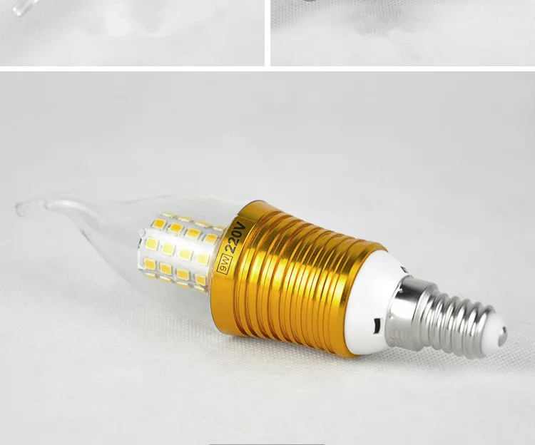 Светодиодный Светодиодная лампа E14 E27 5 W 7 W 9 W 12 W 220 V светодиодный свет свечи белый свет/теплый белый светодиодный наконечник пузырь серебро/золото
