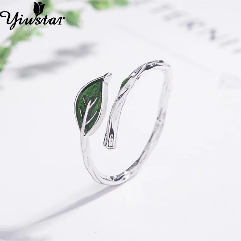 Yiustar Leaf Rings for Women Lovely Green Open Ring Girls Cute Finger Lady Wedding Aniversary Jewelry Anel | Украшения и