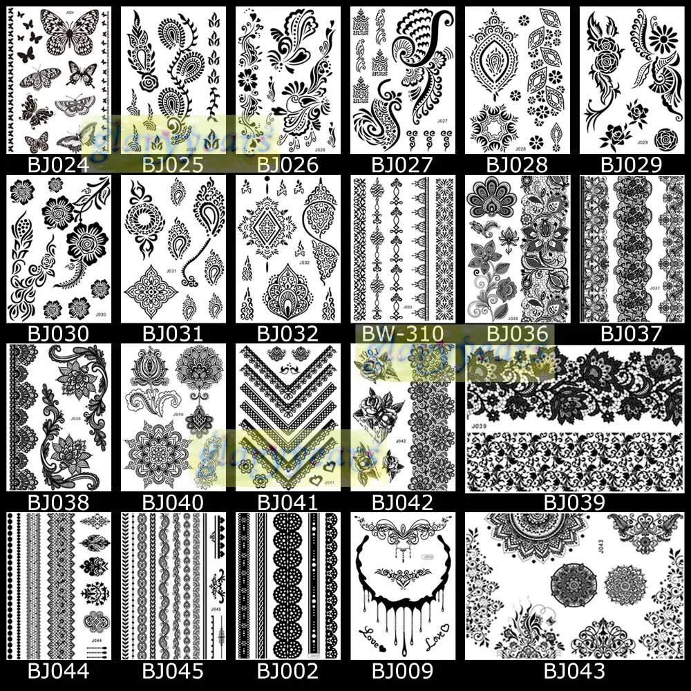 1 шт. Модная водостойкая тату-наклейка с черными чернилами хной Ювелирное