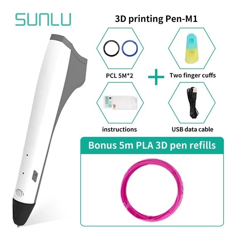 Низкотемпературная 3d печатающая ручка SUNLU с поддержкой PCL/PLA филамента для детей