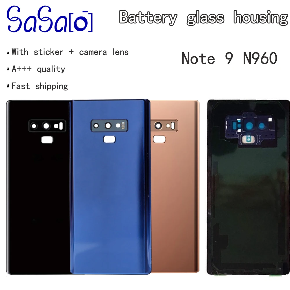 10 шт. Note 9 задняя крышка стеклянного аккумулятора для samsung Galaxy N960 N960F задняя Батарейная дверь+ объектив камеры+ наклейка на заднюю панель