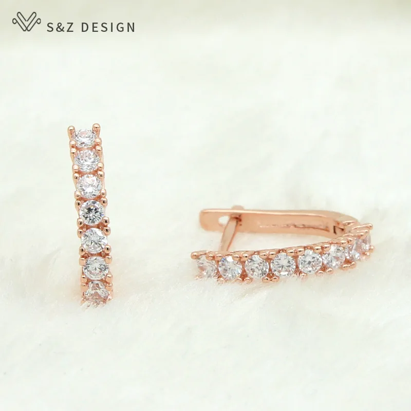 Женские серьги с фианитом S &amp Z розовое золото 585 пробы цвета шампанского |