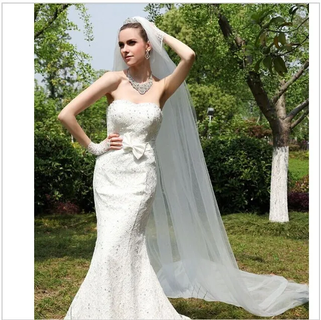 Горячие Продажи Дешевых Леди Свадебная Фата Мантилья Собор Лонг Поезд Люкс