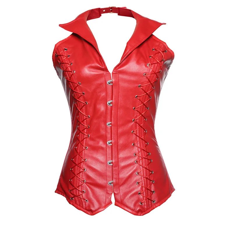 Женский ретро-корсет в стиле стимпанк из искусственной кожи с воротником |