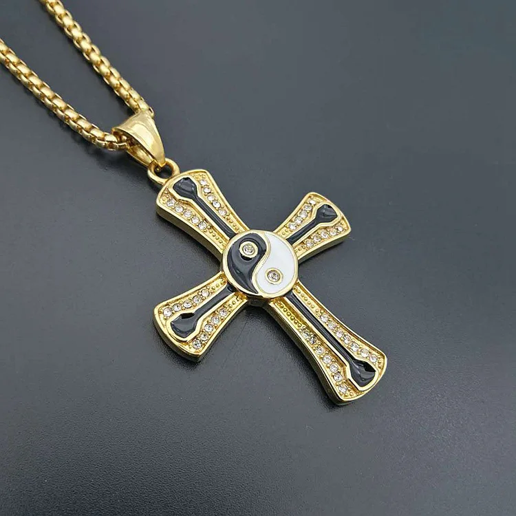 Нержавеющая сталь крест подвески ожерелья Золото Цвет Bling льдом в стиле хип-хоп