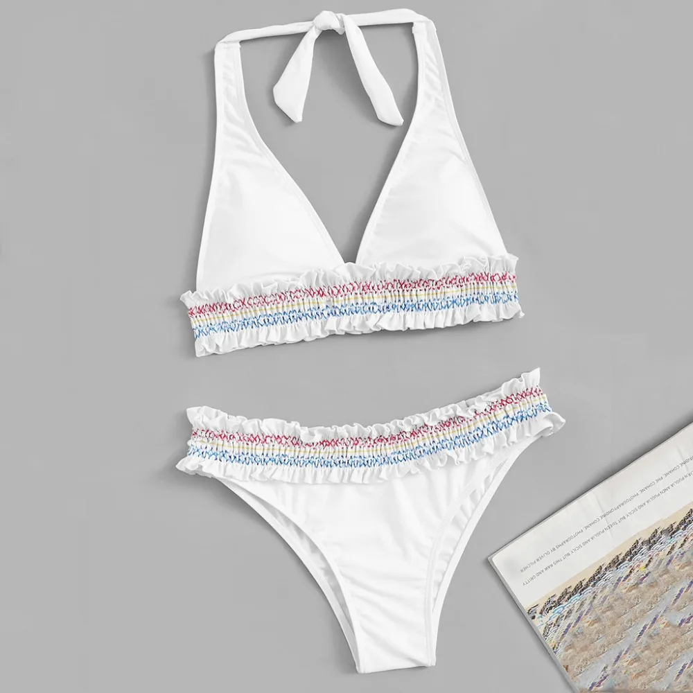 Сексуальный женский купальник с рюшами и принтом бандажный Купальник для