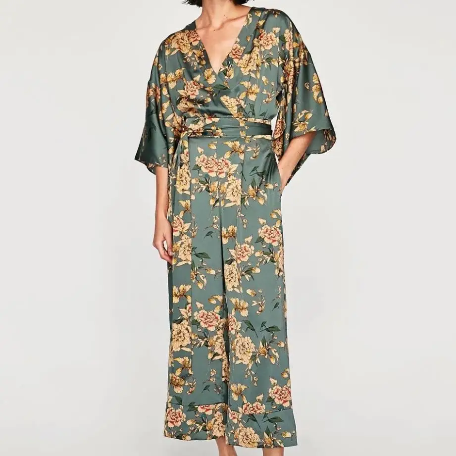 Женский комбинезон с глубоким вырезом свободный пляжный цветочным принтом и