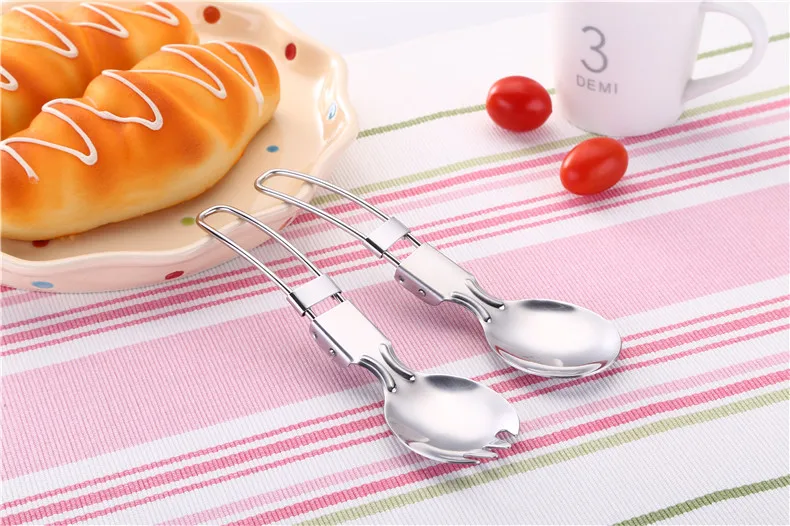 Portable Tableware Stainless Steel Cutlery Sets with Useful Outdoor Folding Spoon Fork Travel Gift Dinnerware Suit 2pc |