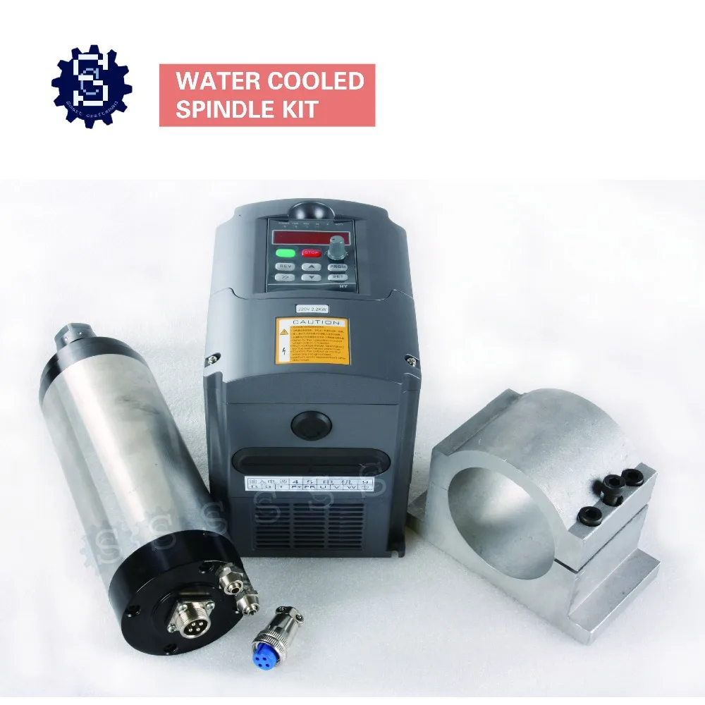 2.2kw мотор шпинделя с водяным охлаждением комплект ER20 фрезерования + 2.2KW VFD 80 мм