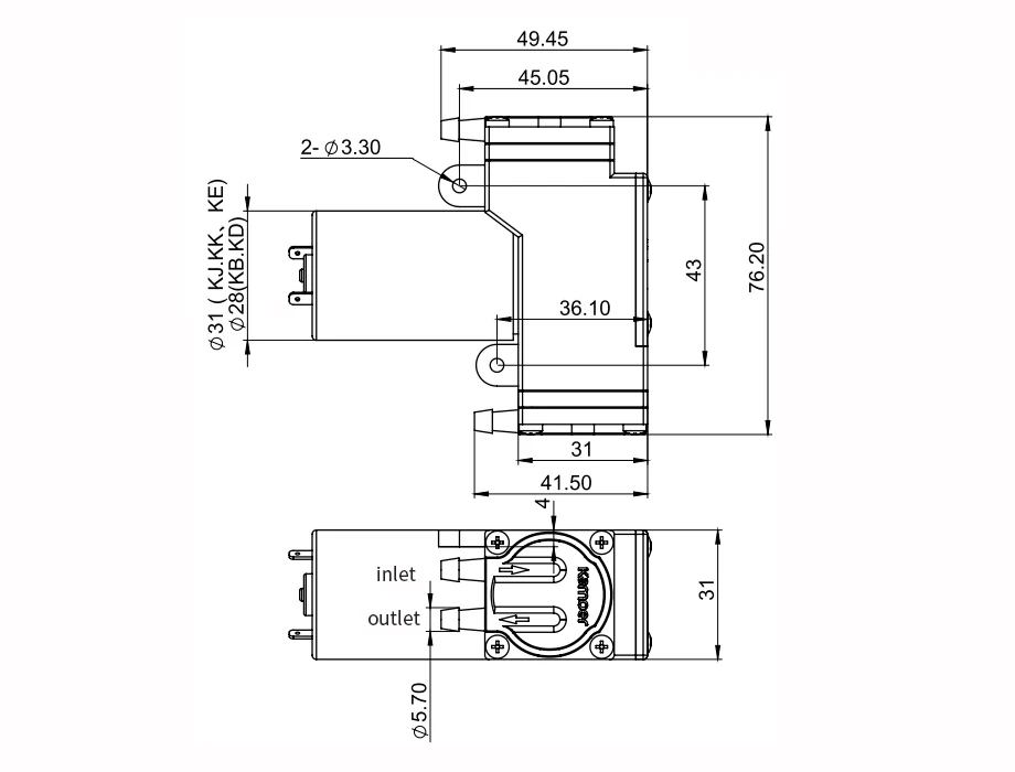 Kamoer KVP8 12V dc мембранный вакуумный насос с бесщеточным двигателем микро электрический мембранный воздушный насос