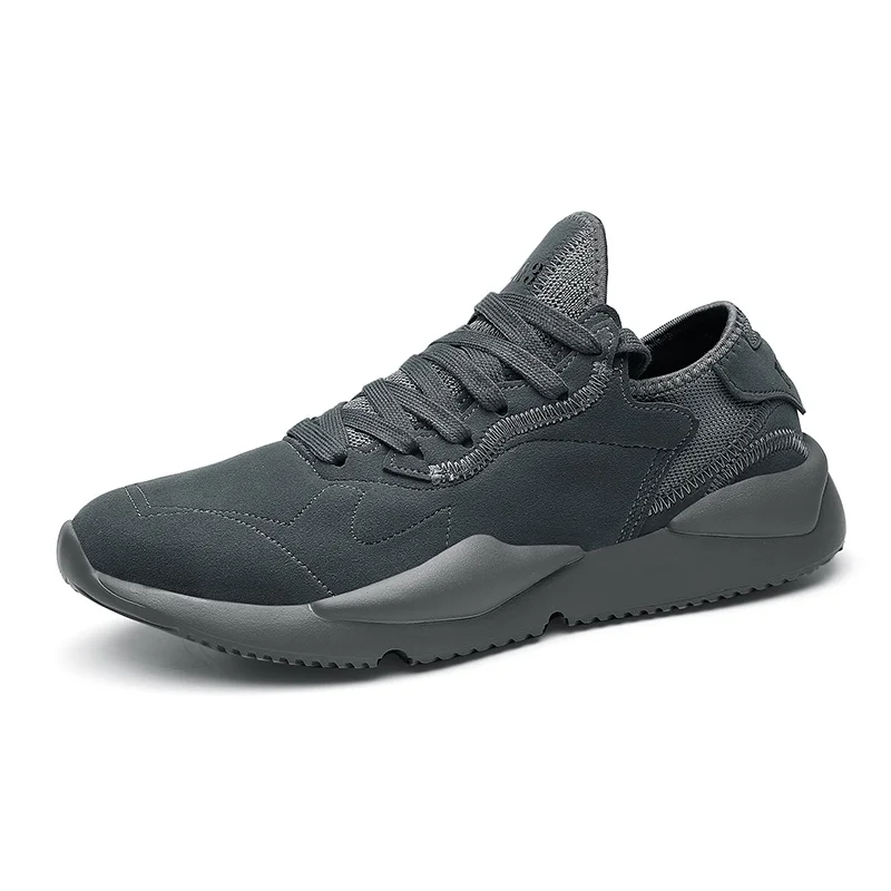 Stylish Color Scheme Men Sneakers Breathalbe Leather Running Shoes For Men Comfortable Khaki Traveling Walking Sport Shoes - Цвет: Gray