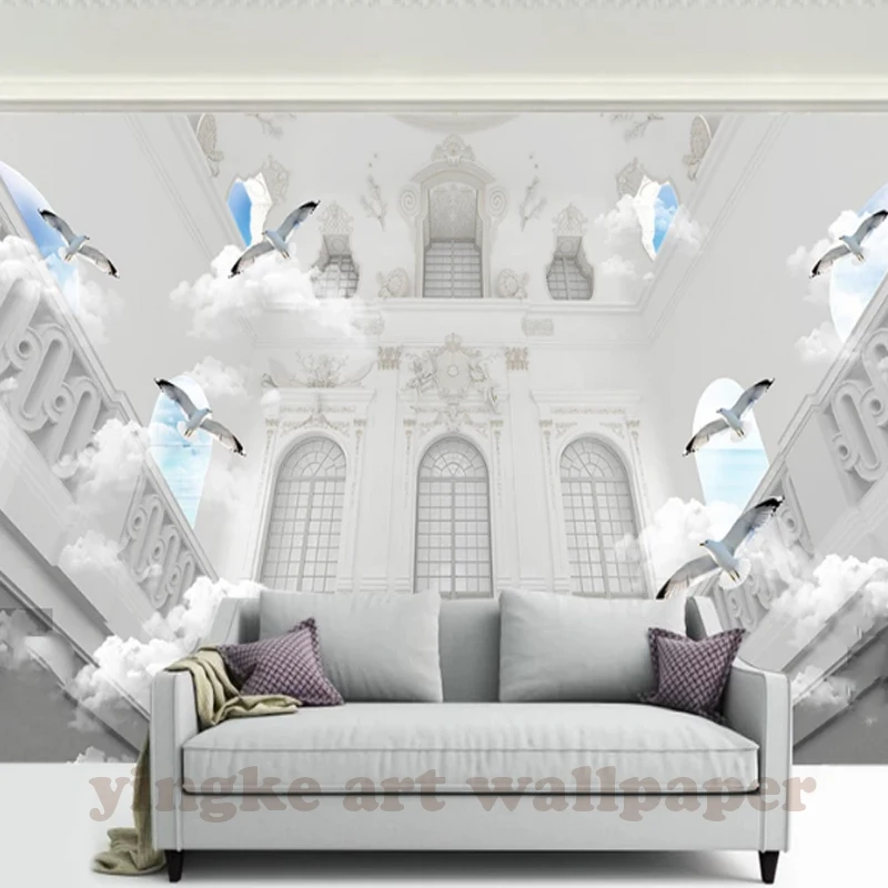 Белый элегантный европейский стиль 3D рельефный фон настенная живопись синее