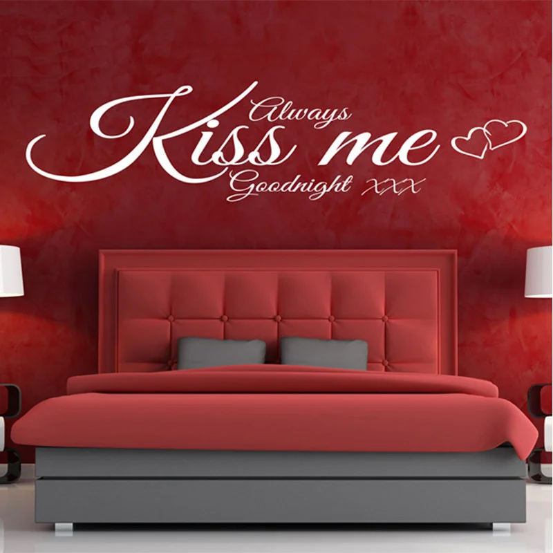 Всегда KISS ME Спокойной ночи 3 WALL ART Цитата стены стикеры для спальни гостиной