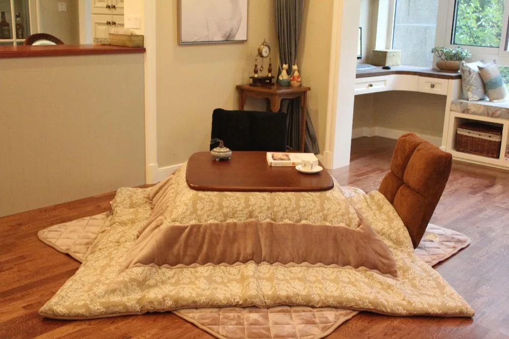4 шт./компл.) Японский Стиль квадратный набор Kotatsu стол обогреватель футон Гостиная мебель Низкая подогревом деревянный стол 80 см орех