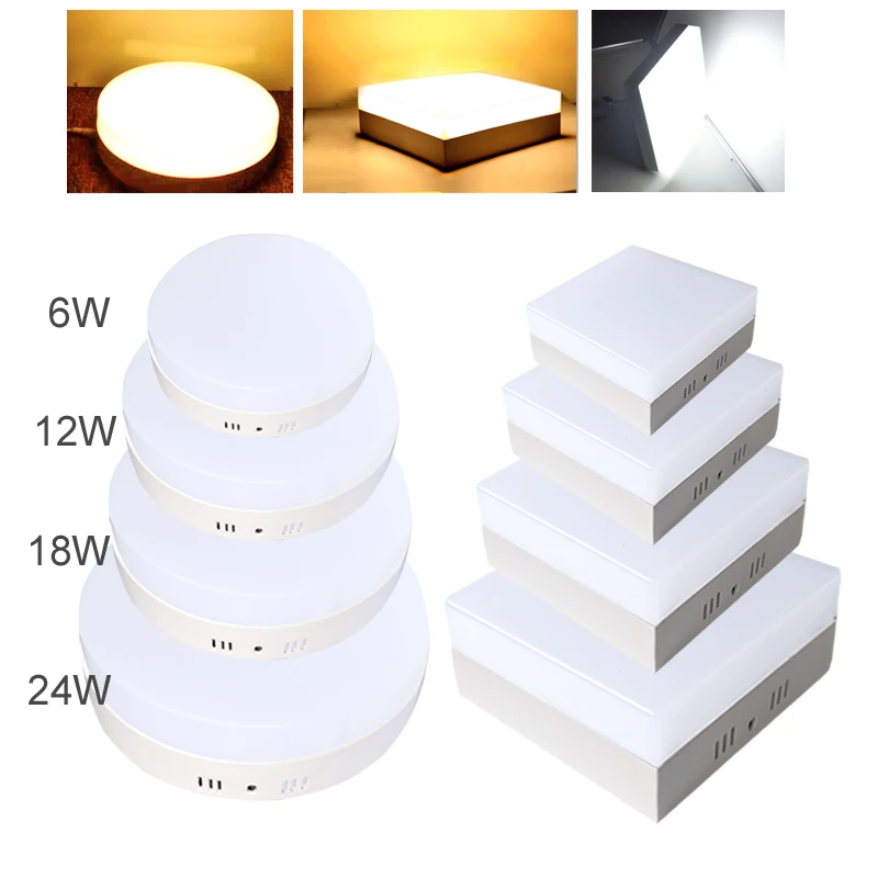 HOTOOK-Panel LED regulable, lámpara de techo montada en Superficie redonda y cuadrada para cocina y hogar, 6W, 12W, 18W y 24W