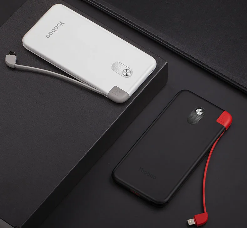 Yoobao S10K 1000mAh внешний аккумулятор со встроенным сьёмным кабелем повербанк с двойным входом портативное зарядное устройство для телефонов ультратонкий пауэр банк для телефонов