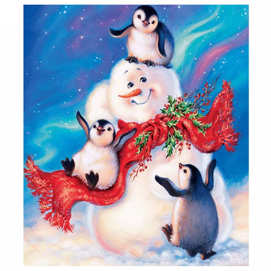 

5D DIY Diamond Painting Snowman &Penguin Animal Cross Stitch Snow Needlework Home Decorative Full Square Diamond Embroidery