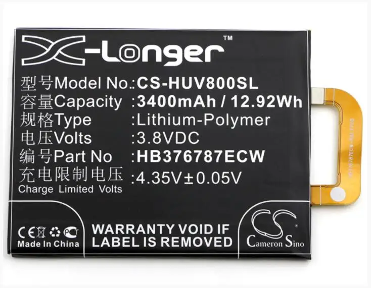 Аккумулятор Cameron Sino 3400mAh для HUAWEI Honor V8 Премиум KNT-AL10 KNT-AL20 KNT-TL10 HB376787ECW | Мобильные