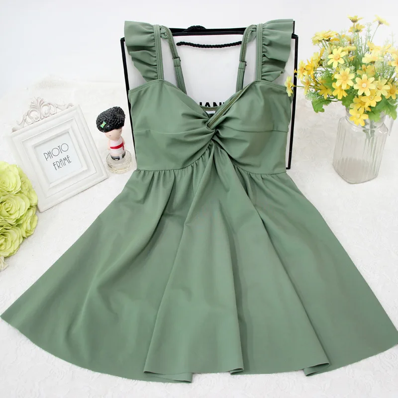 green Цельный купальный костюм для женщин, купальный костюм размера плюс, женский купальный костюм, однотонный, пуш-ап, сексуальный купальник из полиэстера - Цвет: green